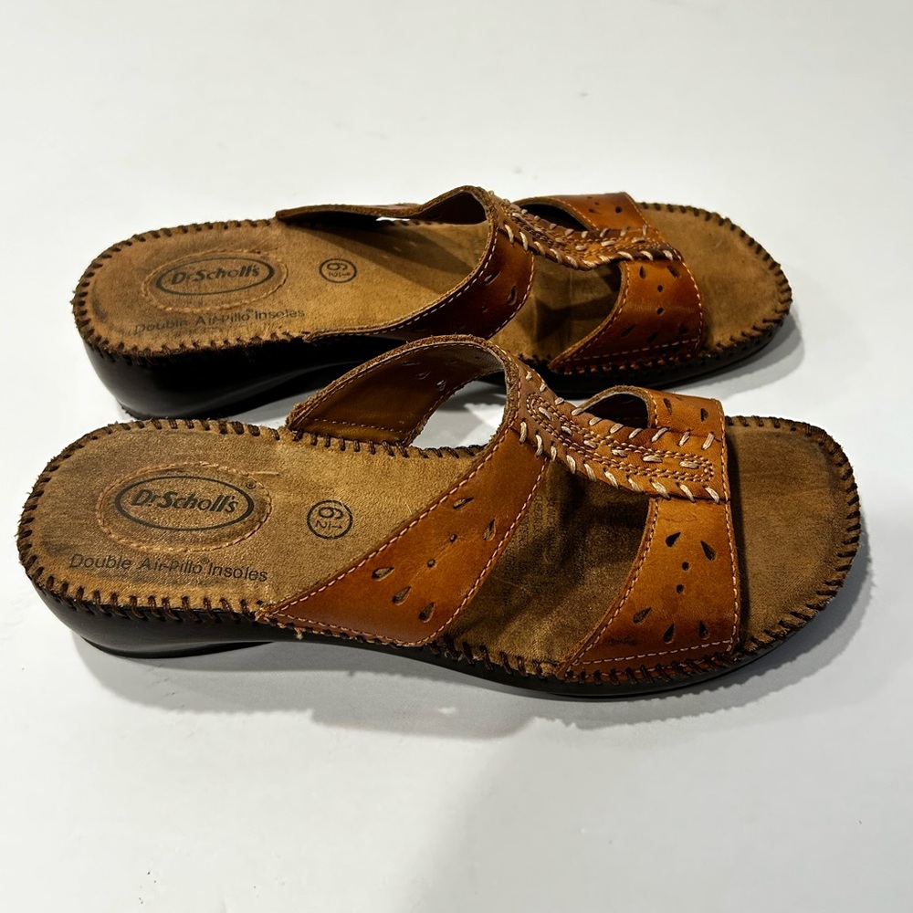 Dr Scholl's Women's Double Air Pillow Sandals Brown Leather Straps Slip on - Picture 5 of 8